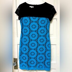 London Times Black Turquoise Floral Lace Dress size 10